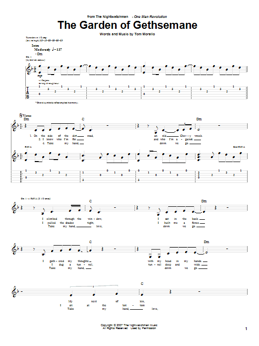 Download The Nightwatchman The Garden Of Gethsemane Sheet Music and learn how to play Guitar Tab PDF digital score in minutes