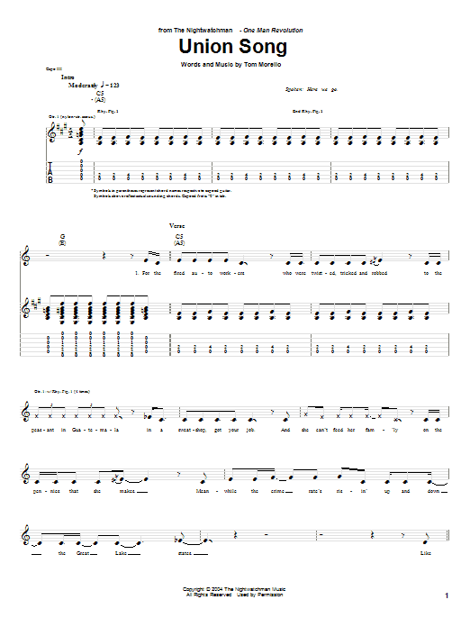 Download The Nightwatchman Union Song Sheet Music and learn how to play Guitar Tab PDF digital score in minutes