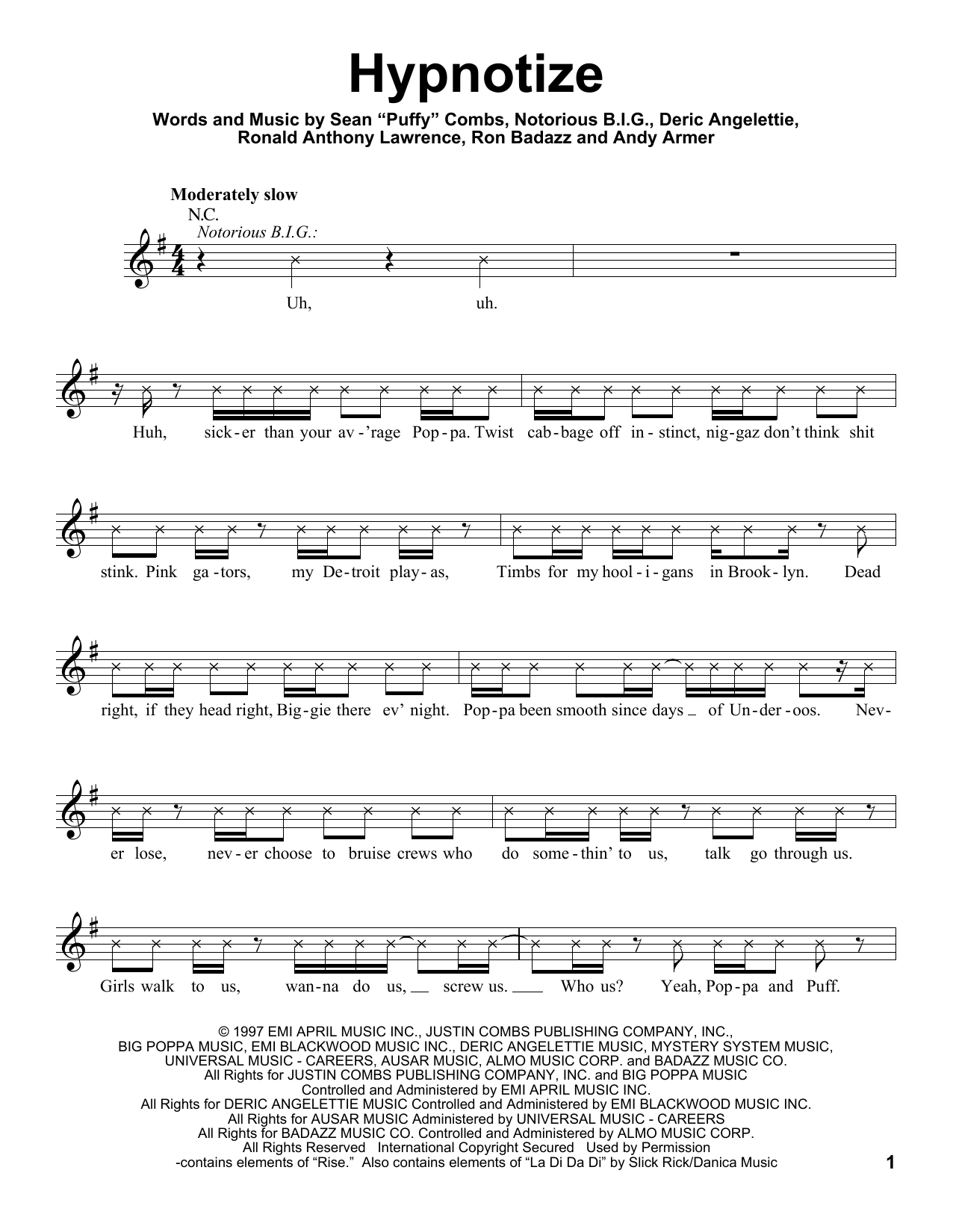 Download Notorious B.I.G. Hypnotize Sheet Music and learn how to play Voice PDF digital score in minutes