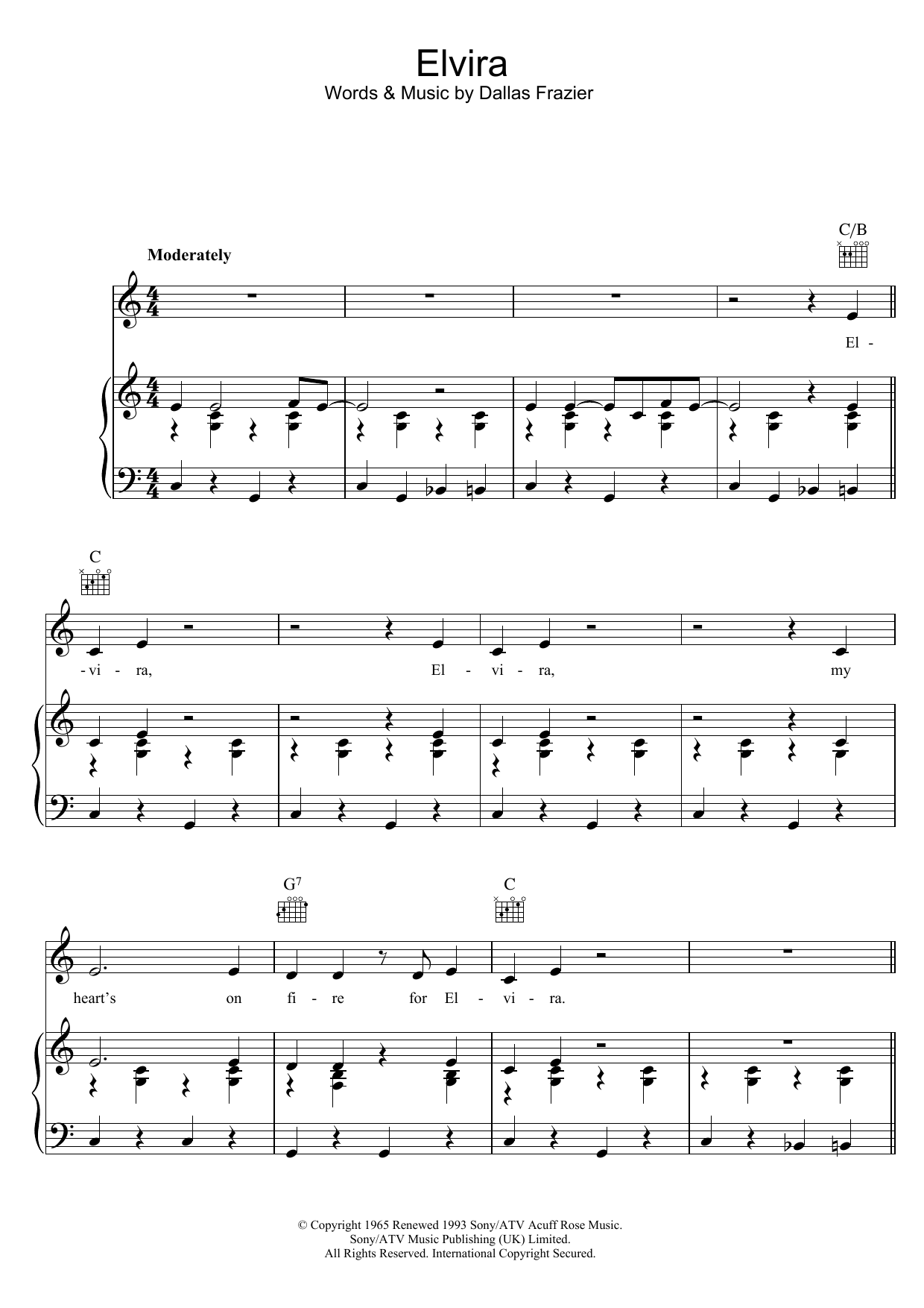 Download The Oak Ridge Boys Elvira Sheet Music and learn how to play Piano, Vocal & Guitar (Right-Hand Melody) PDF digital score in minutes