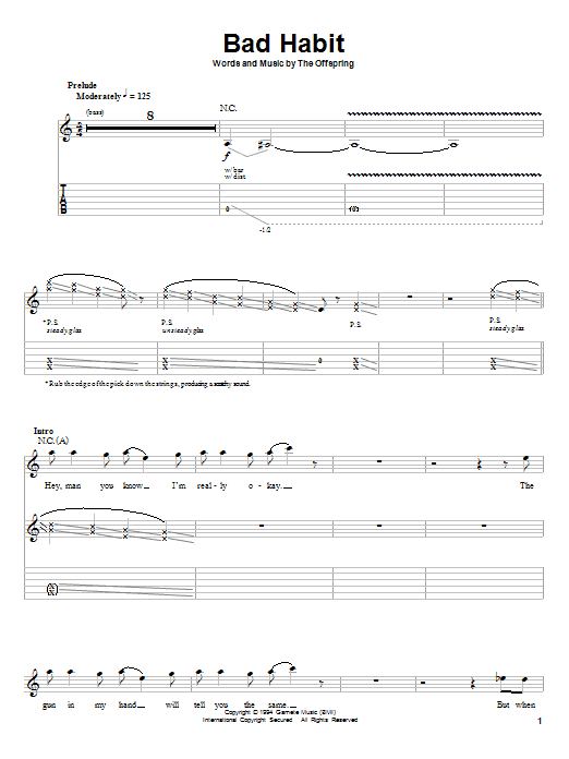 Download The Offspring Bad Habit Sheet Music and learn how to play Guitar Tab PDF digital score in minutes