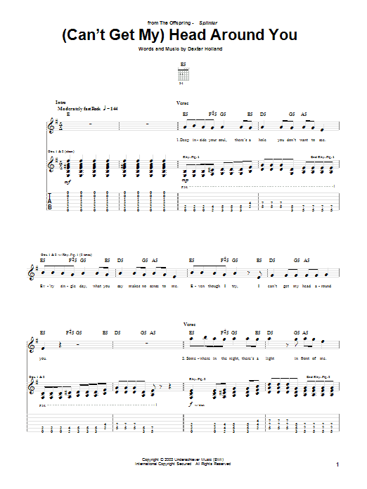 Download The Offspring (Can't Get My) Head Around You Sheet Music and learn how to play Easy Guitar Tab PDF digital score in minutes
