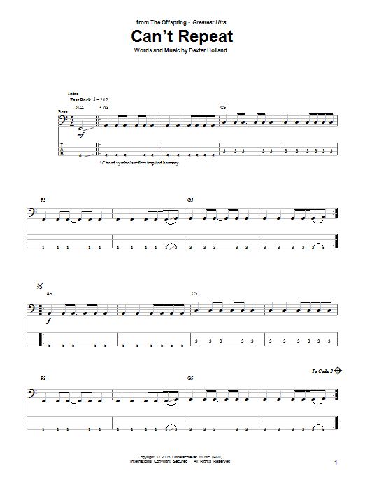 Download The Offspring Can't Repeat Sheet Music and learn how to play Bass Guitar Tab PDF digital score in minutes