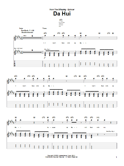 Download The Offspring Da Hui Sheet Music and learn how to play Guitar Tab PDF digital score in minutes