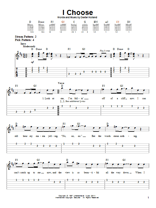 Download The Offspring I Choose Sheet Music and learn how to play Easy Guitar Tab PDF digital score in minutes