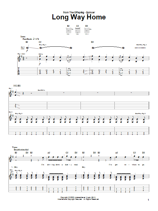 Download The Offspring Long Way Home Sheet Music and learn how to play Guitar Tab PDF digital score in minutes