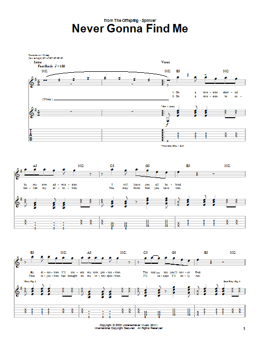 Download The Offspring Never Gonna Find Me Sheet Music and learn how to play Guitar Tab PDF digital score in minutes