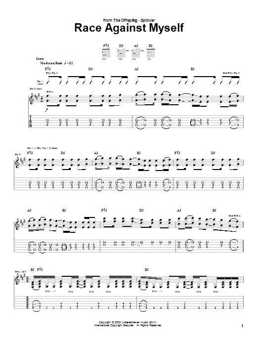 Download The Offspring Race Against Myself Sheet Music and learn how to play Guitar Tab PDF digital score in minutes