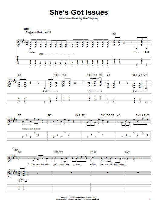 Download The Offspring She's Got Issues Sheet Music and learn how to play Guitar Tab PDF digital score in minutes