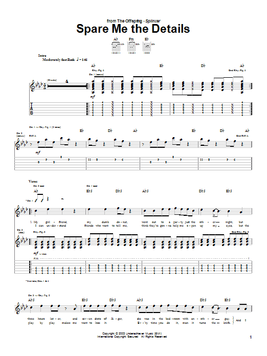 Download The Offspring Spare Me The Details Sheet Music and learn how to play Guitar Tab PDF digital score in minutes