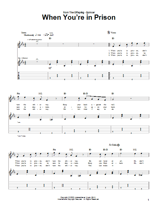 Download The Offspring When You're In Prison Sheet Music and learn how to play Guitar Tab PDF digital score in minutes