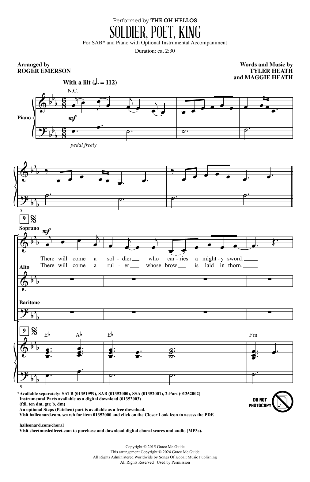 Download The Oh Hellos Soldier, Poet, King (arr. Roger Emerson) Sheet Music and learn how to play 2-Part Choir PDF digital score in minutes