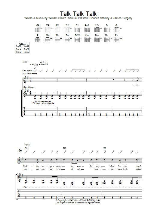 Download The Ordinary Boys Talk Talk Talk Sheet Music and learn how to play Lyrics & Chords PDF digital score in minutes