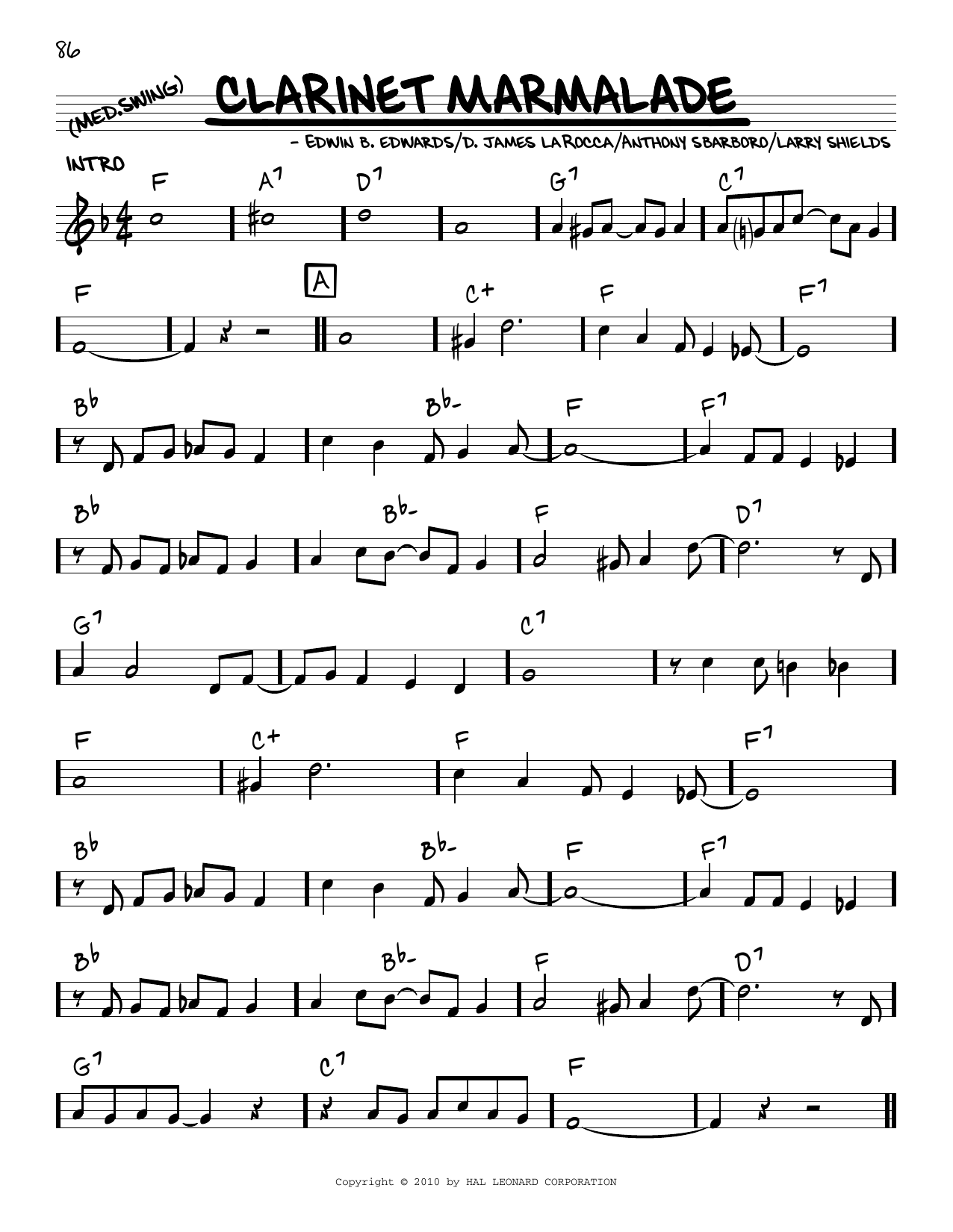 Download The Original Dixieland Jazz Band Clarinet Marmalade (arr. Robert Rawlins) Sheet Music and learn how to play Real Book – Melody, Lyrics & Chords PDF digital score in minutes