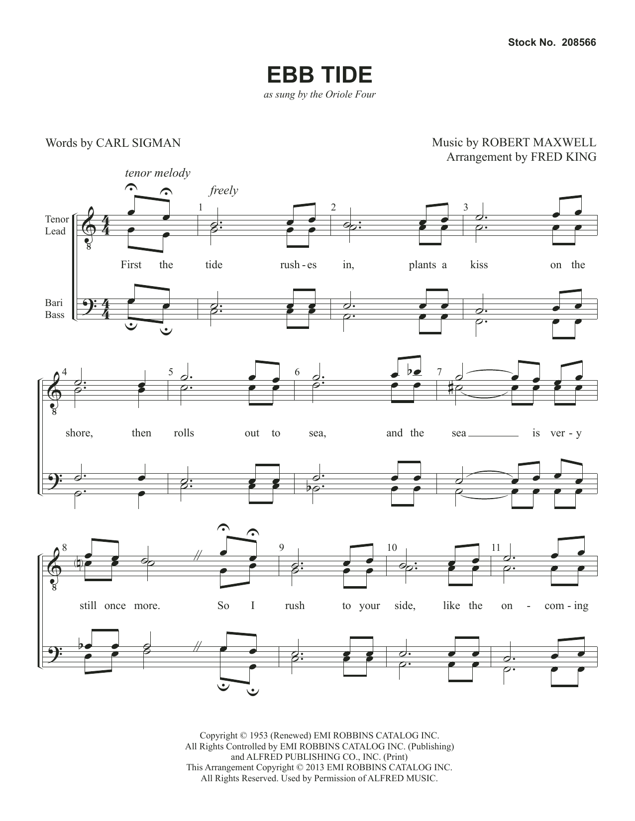 Download The Oriole Four Ebb Tide (arr. Fred King) Sheet Music and learn how to play SSAA Choir PDF digital score in minutes