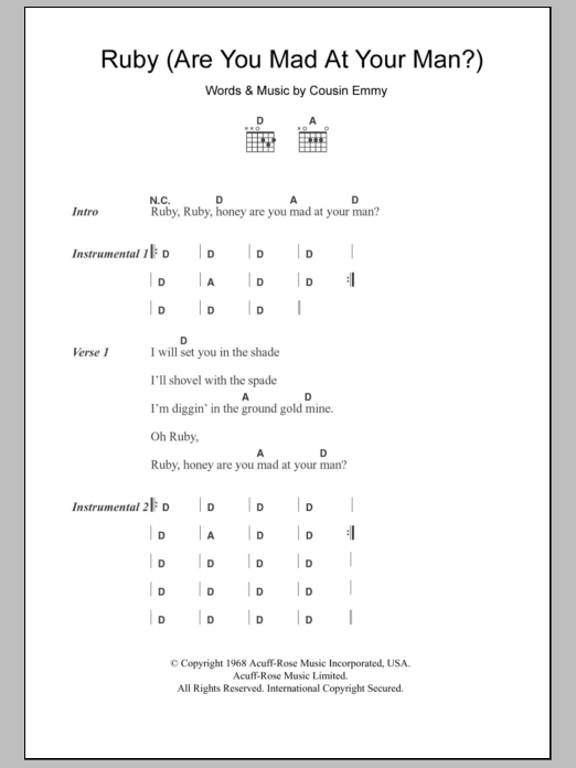 Download The Osborne Brothers Ruby (Are You Mad At Your Man?) Sheet Music and learn how to play Lyrics & Chords PDF digital score in minutes