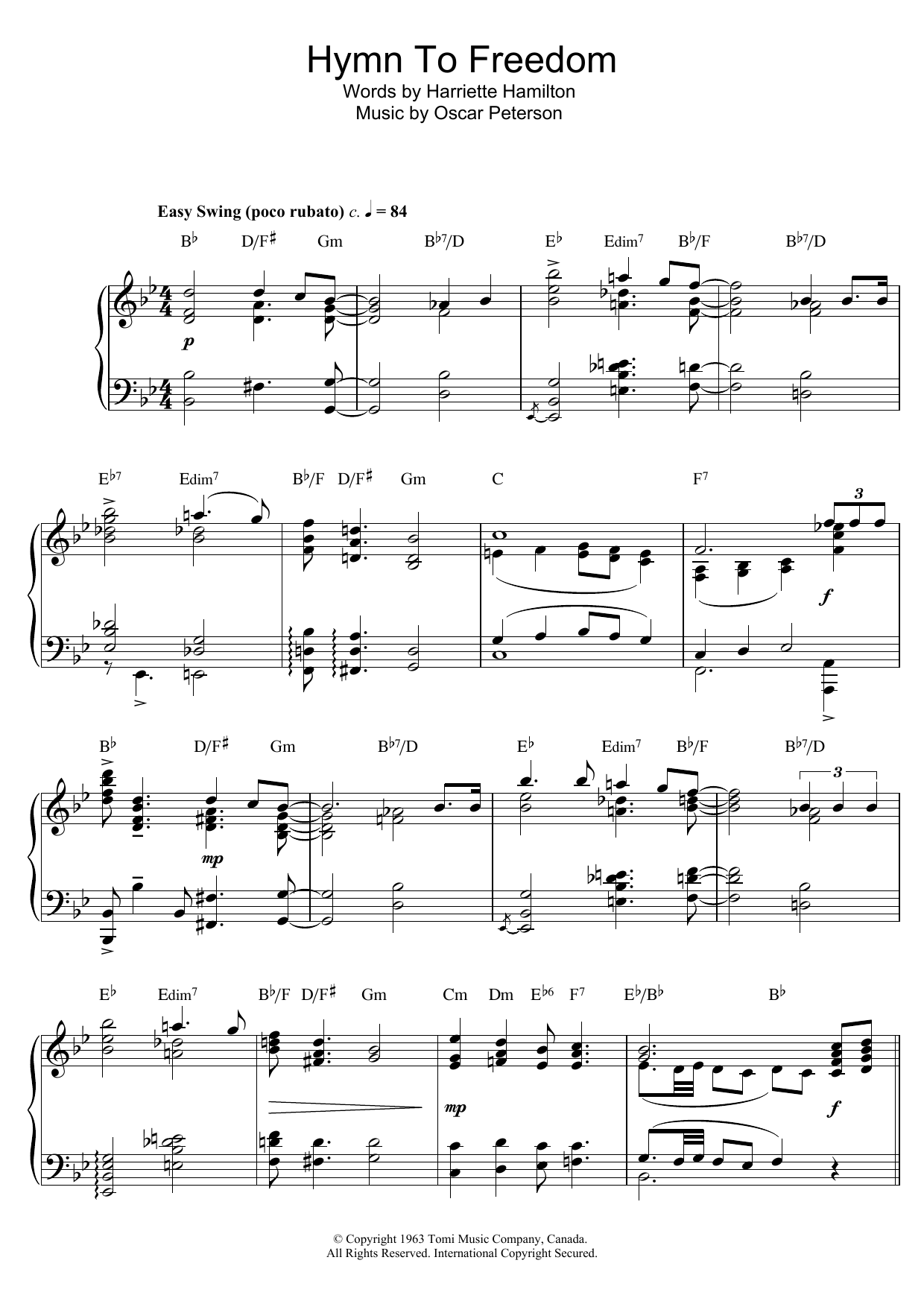 Download The Oscar Peterson Trio Hymn To Freedom Sheet Music and learn how to play Piano PDF digital score in minutes