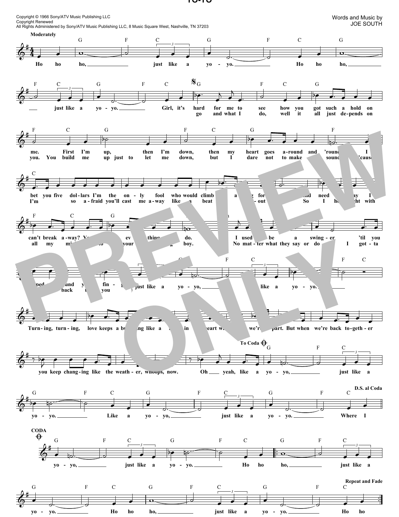 Download The Osmonds Yo-Yo Sheet Music and learn how to play Melody Line, Lyrics & Chords PDF digital score in minutes