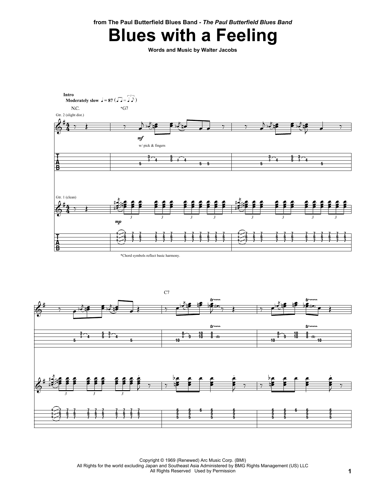 Download The Paul Butterfield Blues Band Blues With A Feeling Sheet Music and learn how to play Guitar Tab PDF digital score in minutes