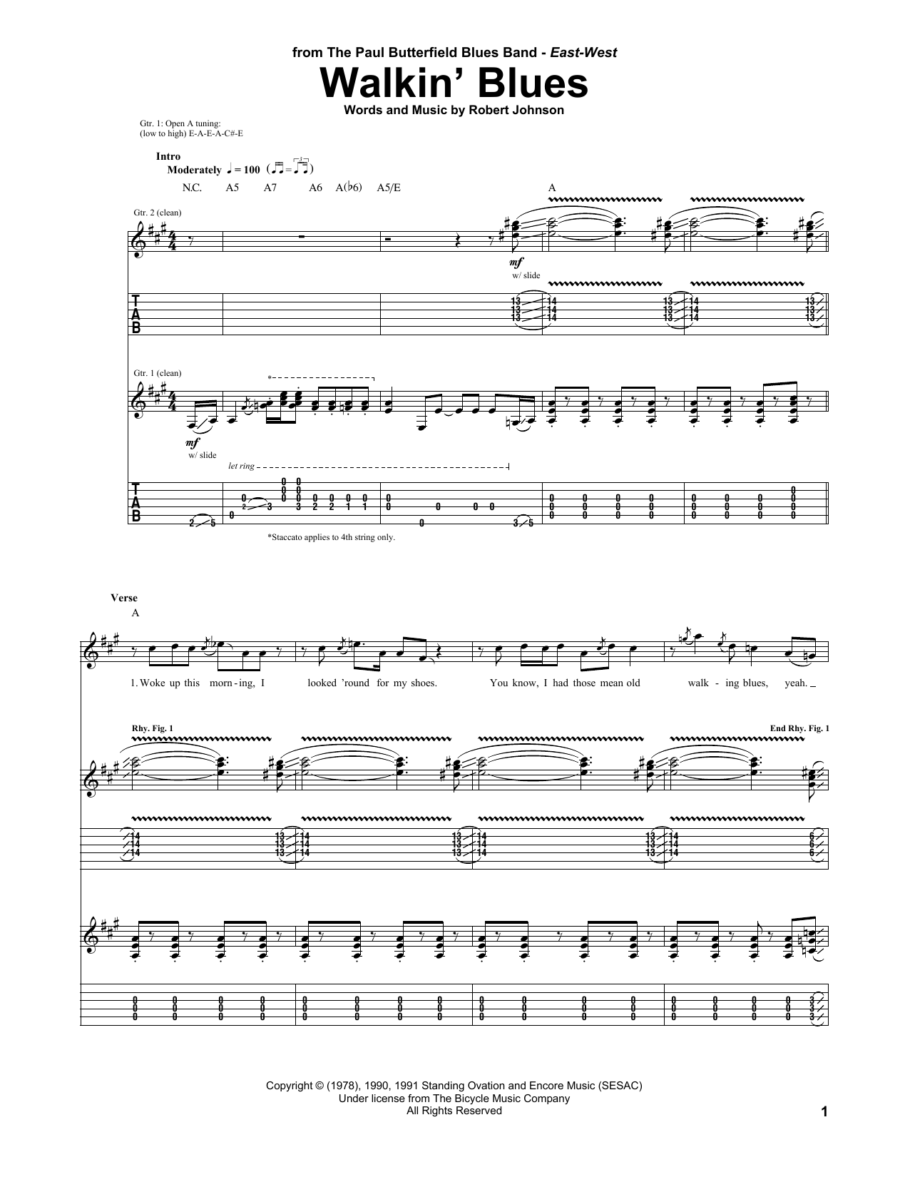 Download The Paul Butterfield Blues Band Walkin' Blues Sheet Music and learn how to play Guitar Tab PDF digital score in minutes