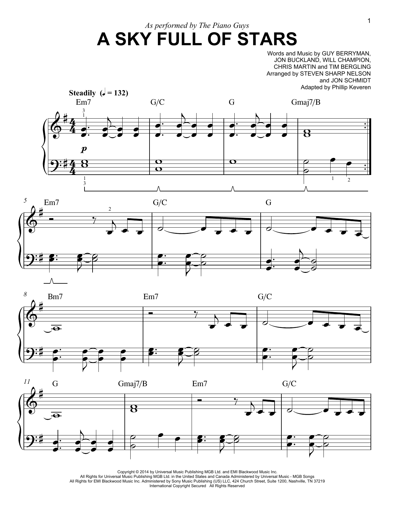 Download The Piano Guys A Sky Full Of Stars (arr. Phillip Keveren) Sheet Music and learn how to play Easy Piano PDF digital score in minutes