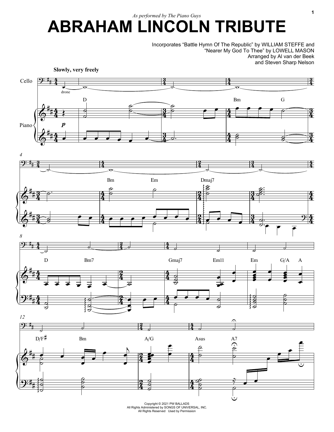 Download The Piano Guys Abraham Lincoln Tribute Sheet Music and learn how to play Cello and Piano PDF digital score in minutes