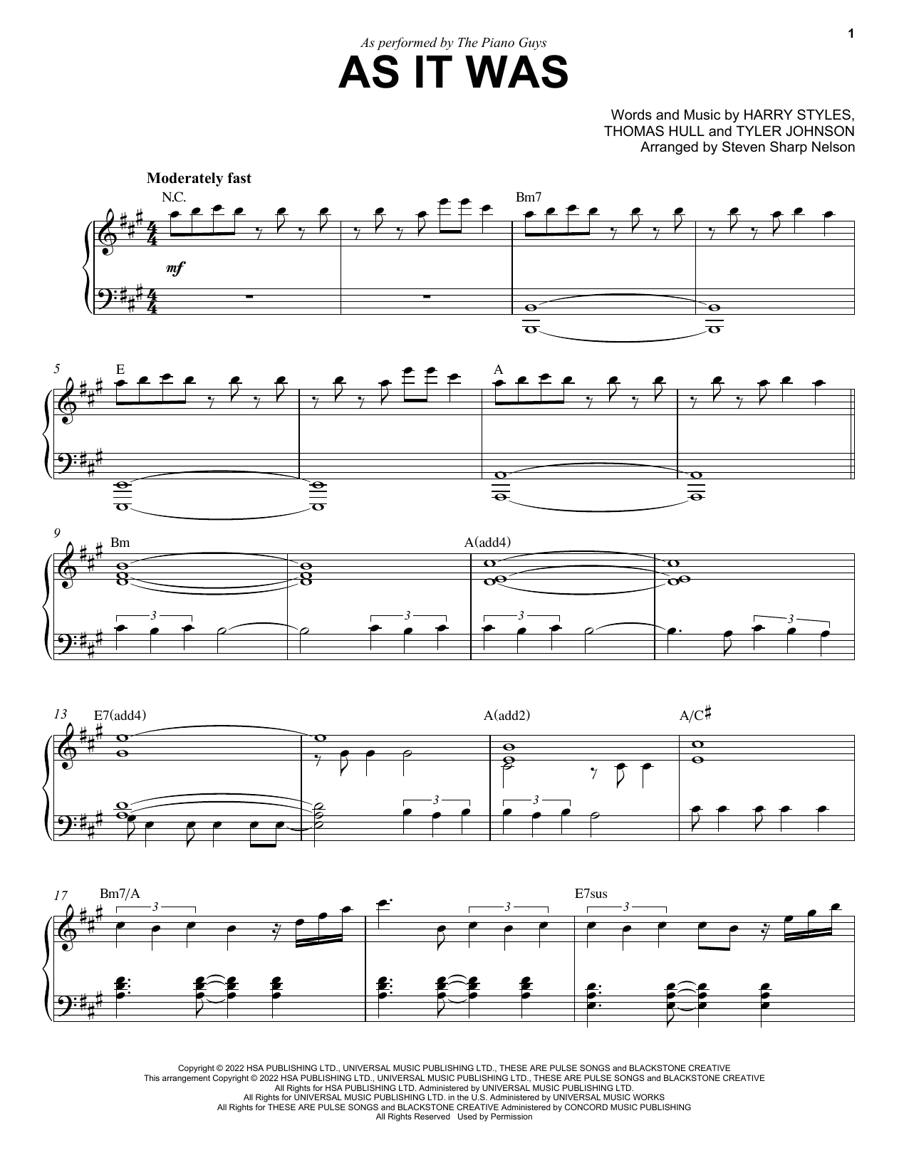 Download The Piano Guys As It Was Sheet Music and learn how to play Piano Solo PDF digital score in minutes