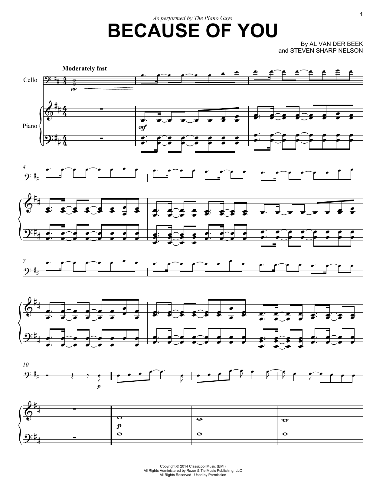 Download The Piano Guys Because Of You Sheet Music and learn how to play Piano PDF digital score in minutes