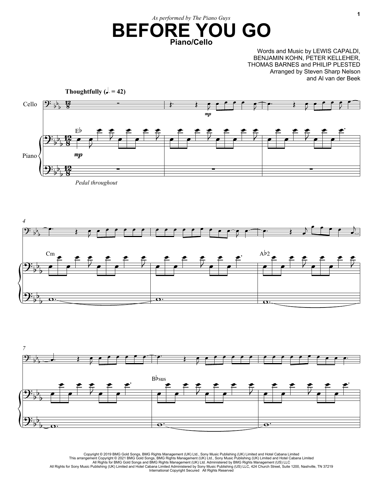 Download The Piano Guys Before You Go Sheet Music and learn how to play Cello and Piano PDF digital score in minutes