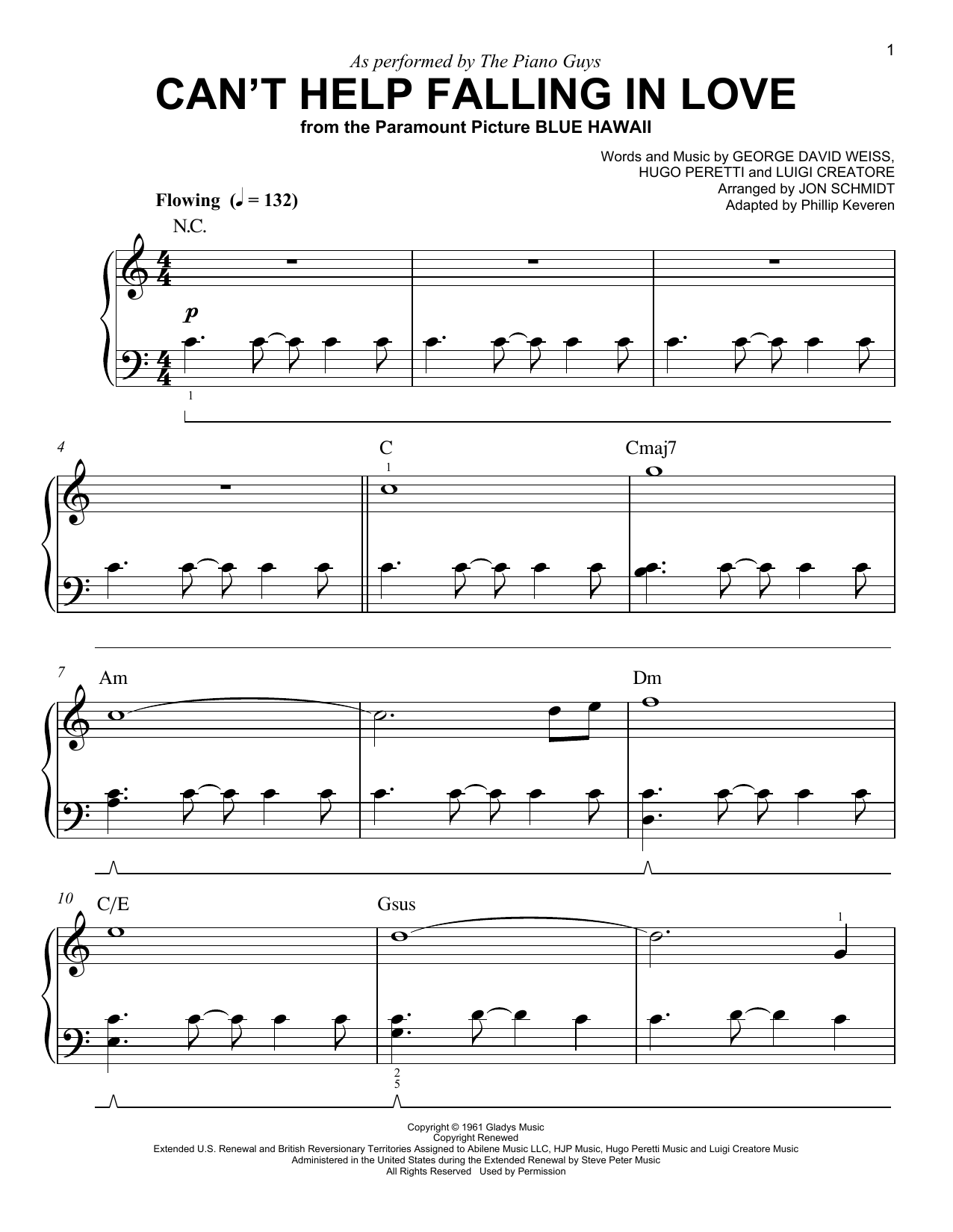 Download The Piano Guys Can't Help Falling In Love (arr. Phillip Keveren) Sheet Music and learn how to play Easy Piano PDF digital score in minutes