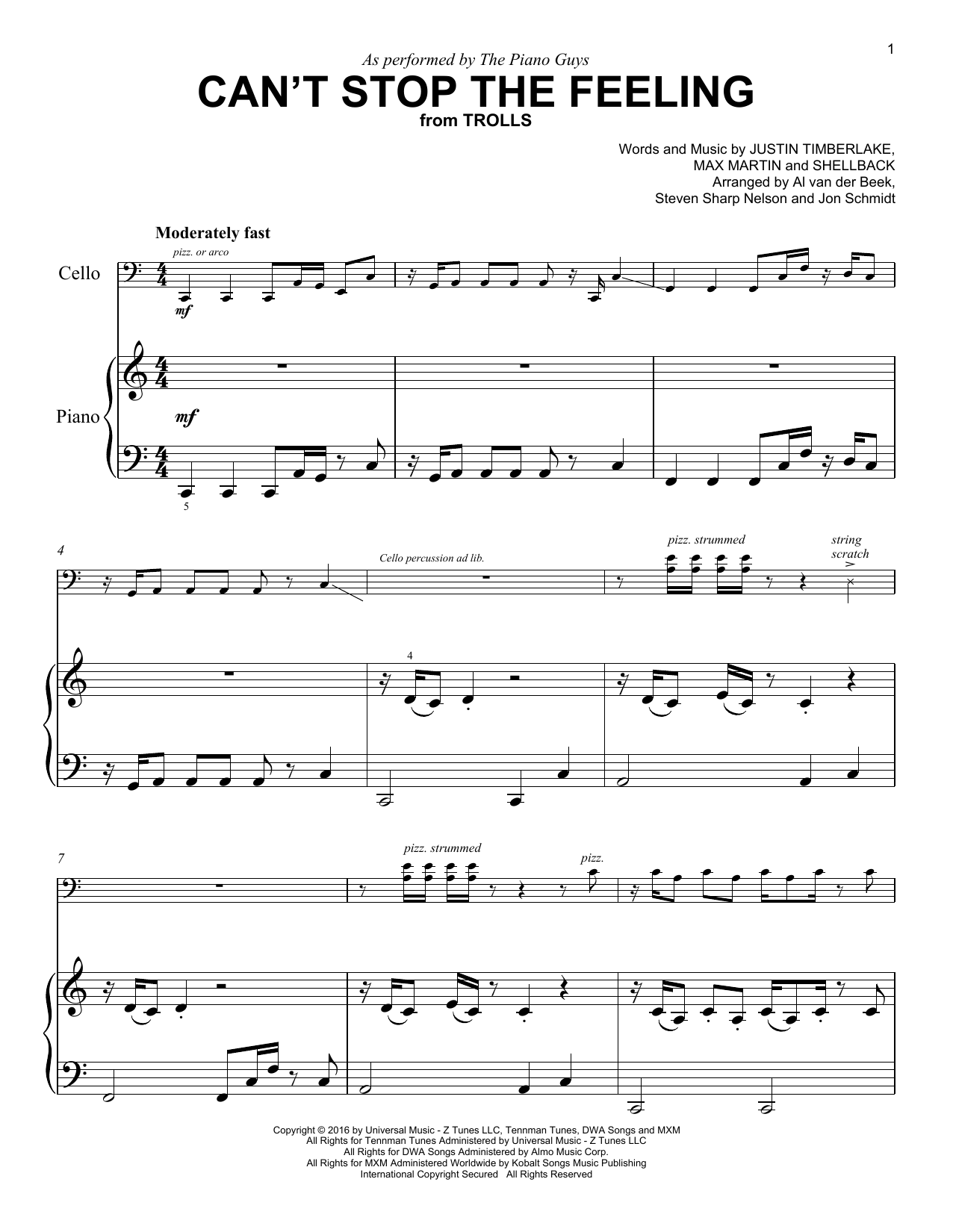 Download The Piano Guys Can't Stop The Feeling! Sheet Music and learn how to play Easy Piano Solo PDF digital score in minutes