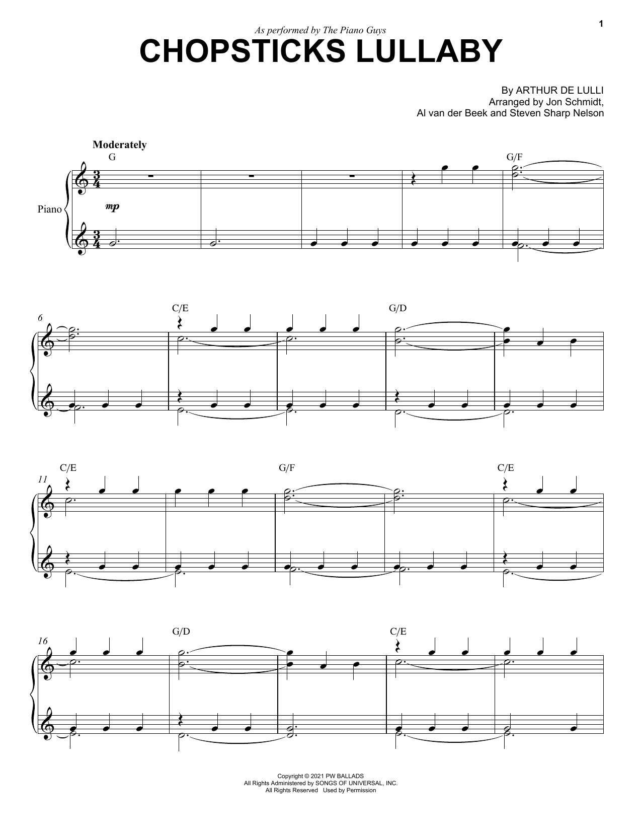 Download The Piano Guys Chopsticks Lullaby Sheet Music and learn how to play Cello and Piano PDF digital score in minutes