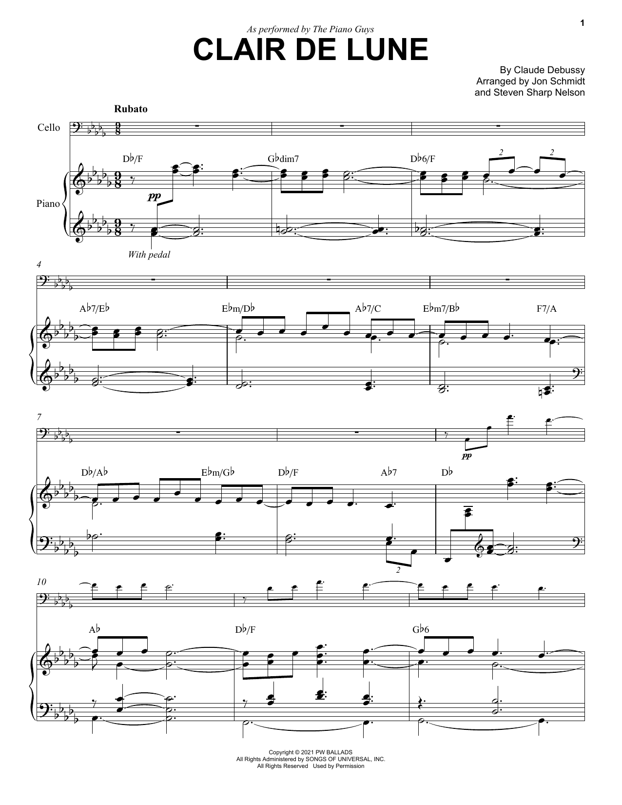 Download The Piano Guys Clair De Lune Sheet Music and learn how to play Cello and Piano PDF digital score in minutes