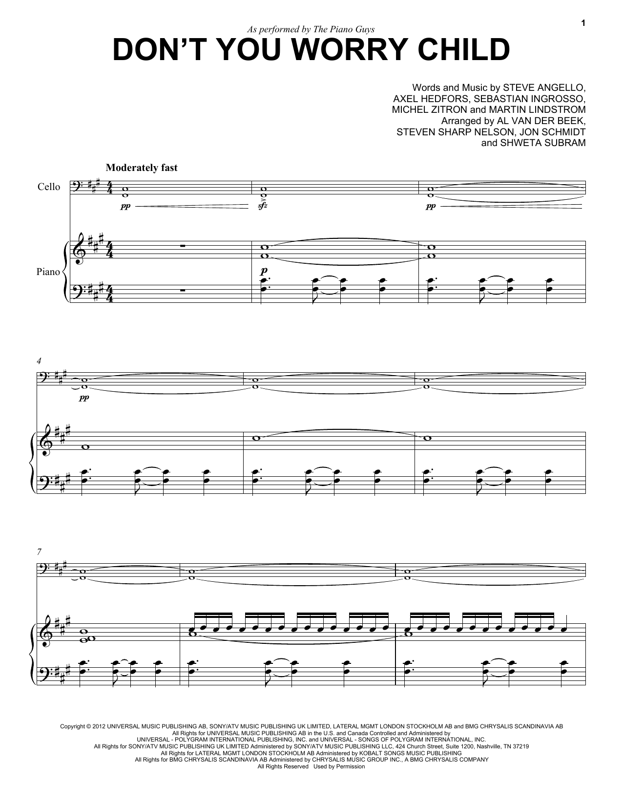 Download The Piano Guys Don't You Worry Child Sheet Music and learn how to play Violin PDF digital score in minutes