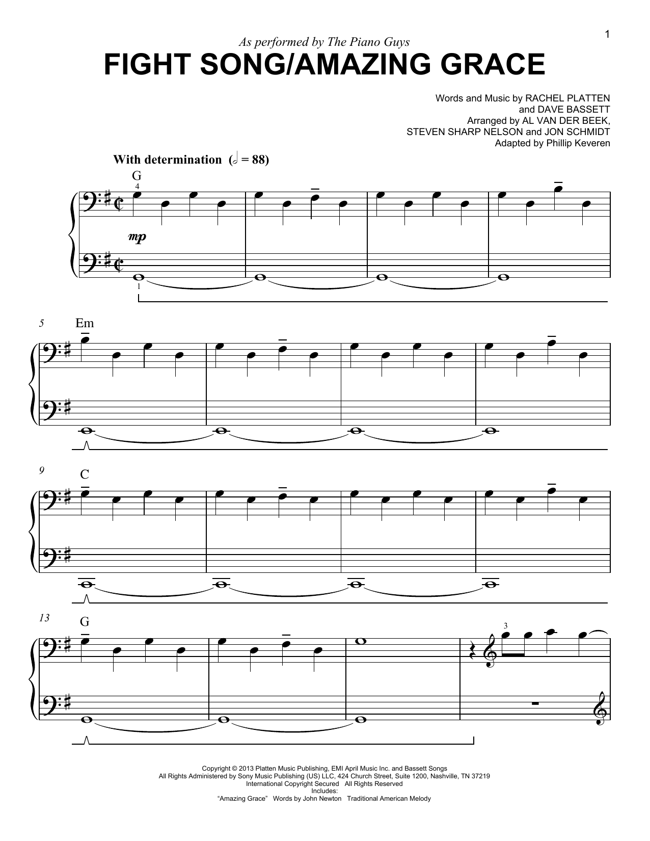 Download The Piano Guys Fight Song/Amazing Grace (arr. Phillip Keveren) Sheet Music and learn how to play Easy Piano PDF digital score in minutes