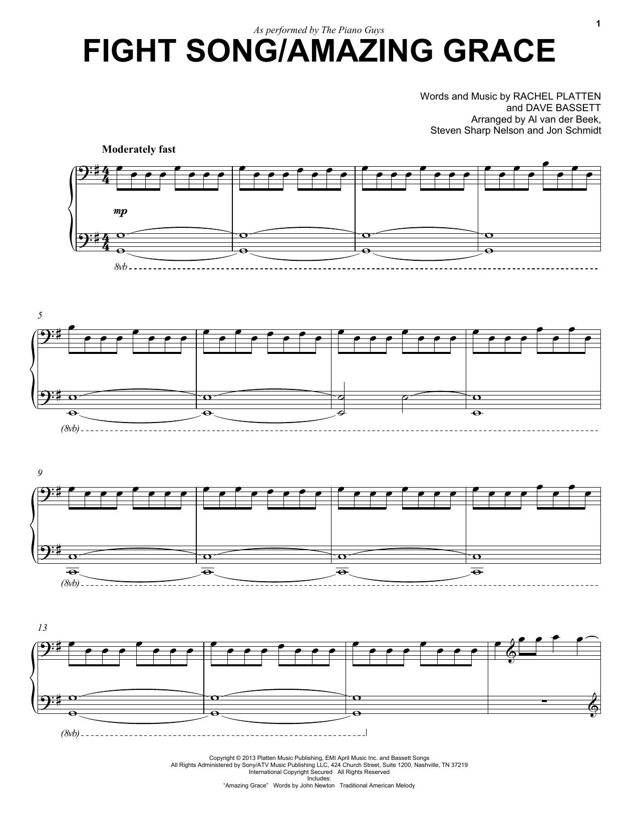 Download The Piano Guys Fight Song/Amazing Grace Sheet Music and learn how to play Cello PDF digital score in minutes