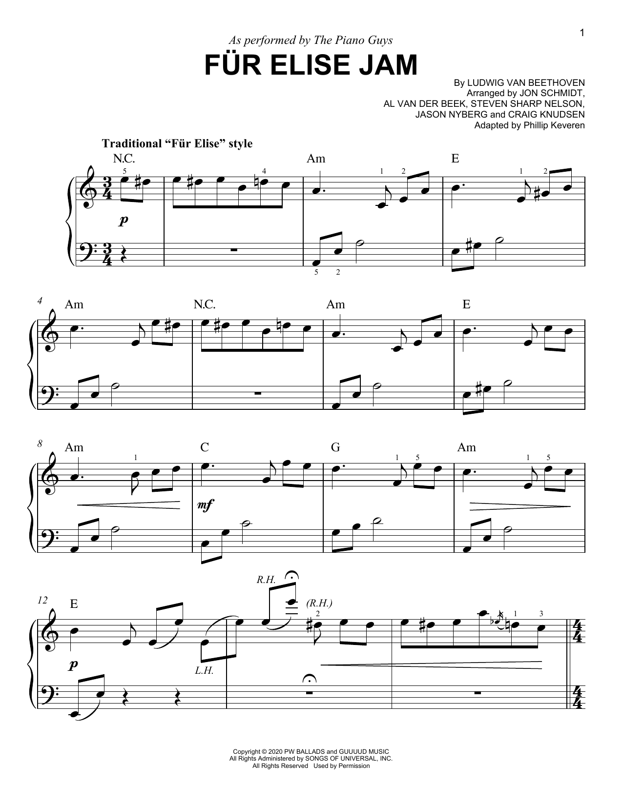 Download The Piano Guys Fur Elise Jam (arr. Phillip Keveren) Sheet Music and learn how to play Easy Piano PDF digital score in minutes