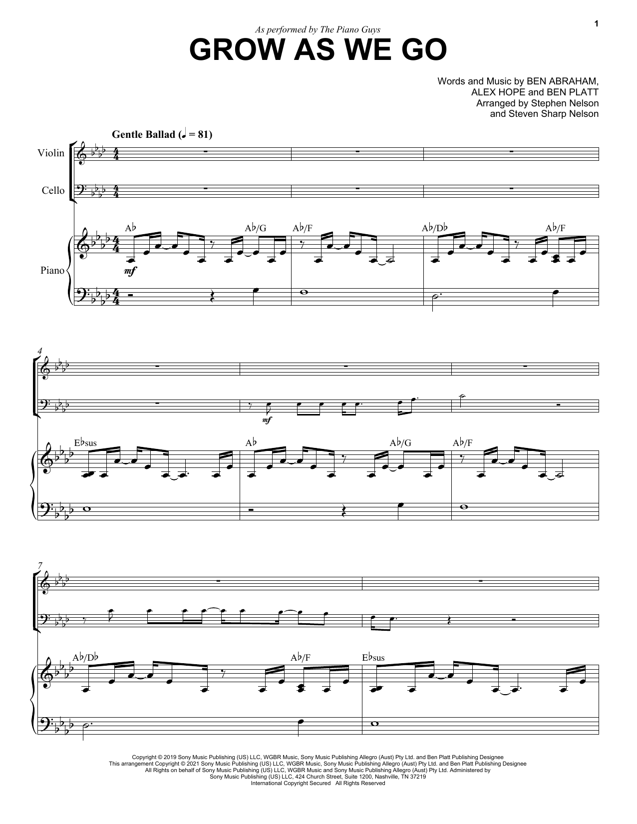 Download The Piano Guys Grow As We Go Sheet Music and learn how to play Cello and Piano PDF digital score in minutes