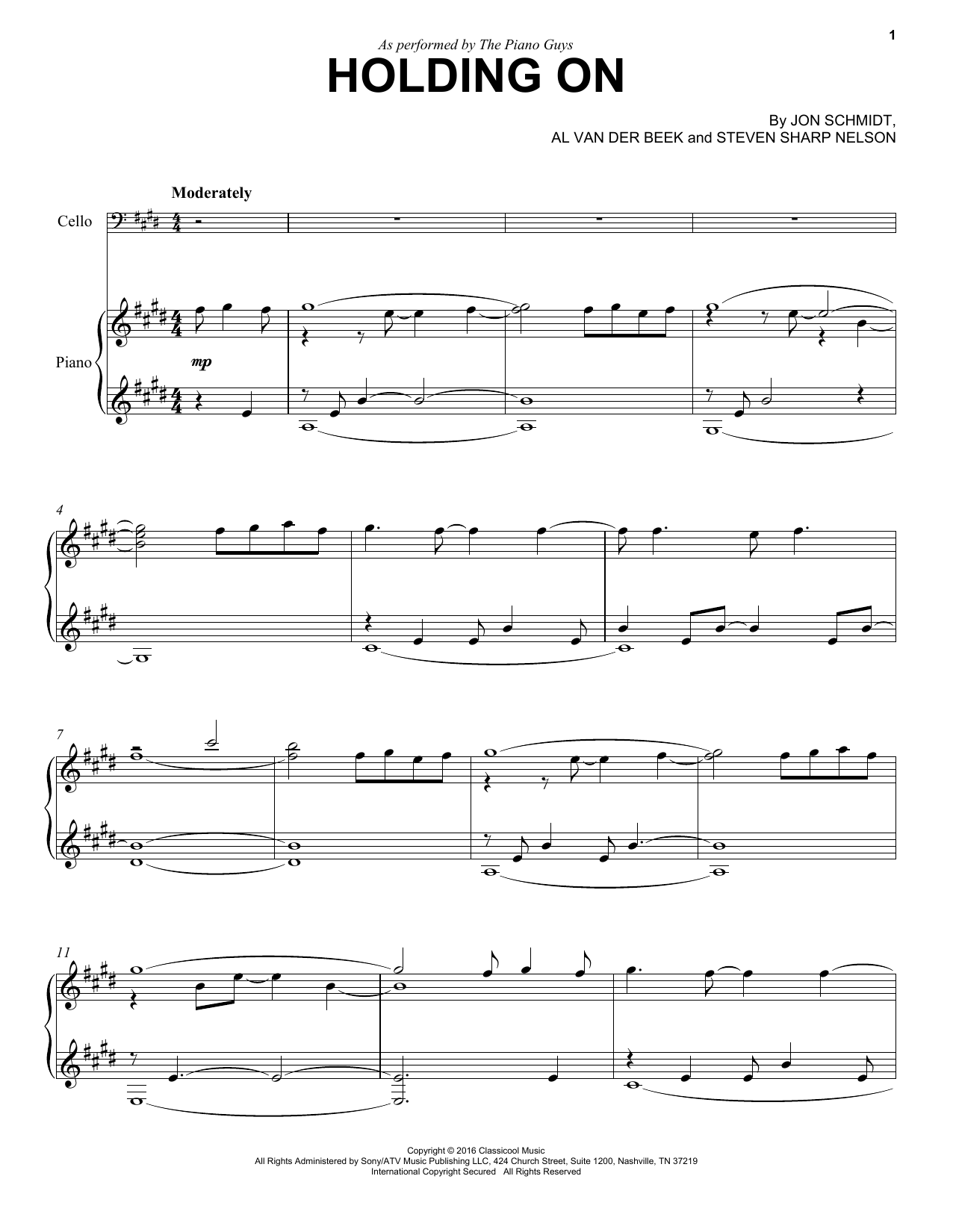 Download The Piano Guys Holding On Sheet Music and learn how to play Violin and Piano PDF digital score in minutes