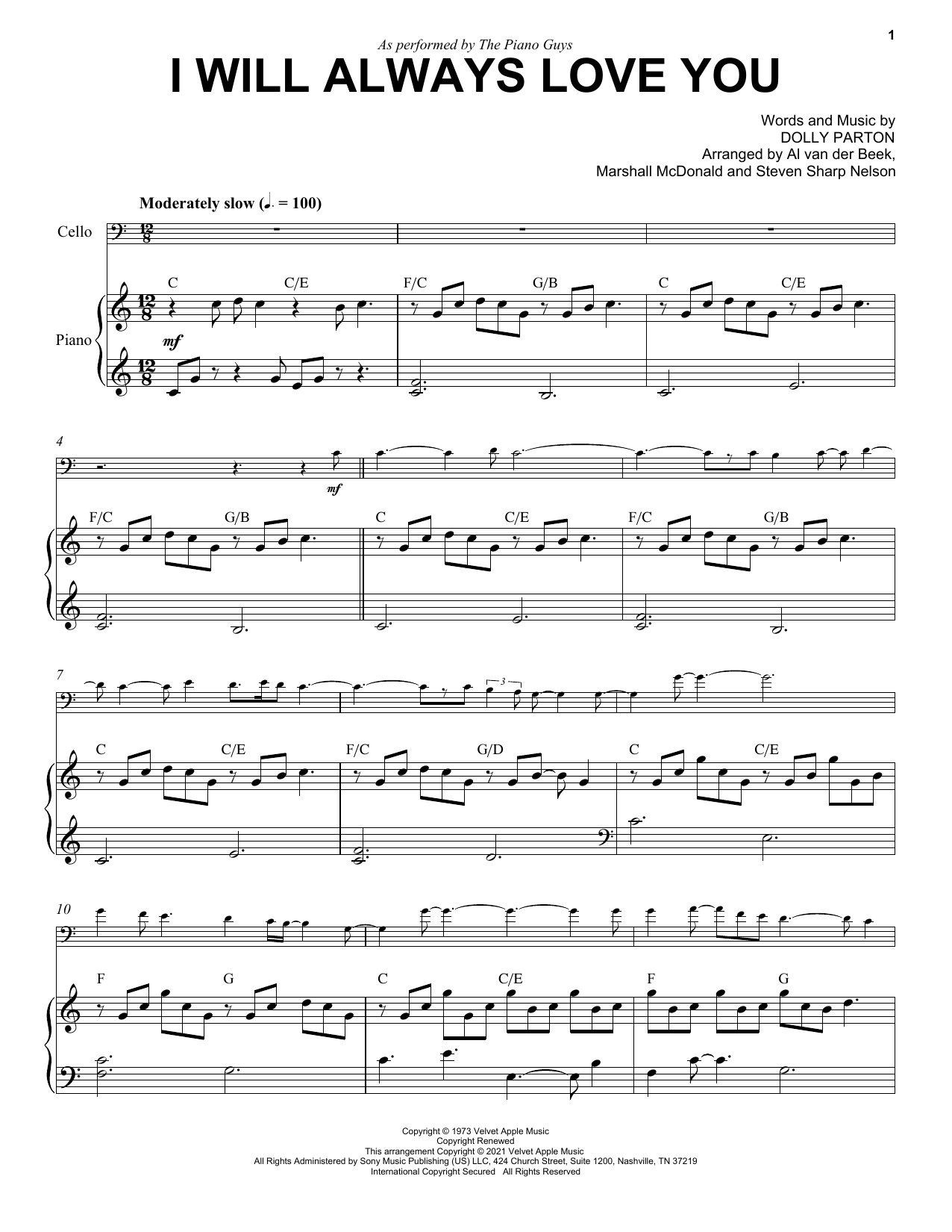 Download The Piano Guys I Will Always Love You Sheet Music and learn how to play Cello and Piano PDF digital score in minutes