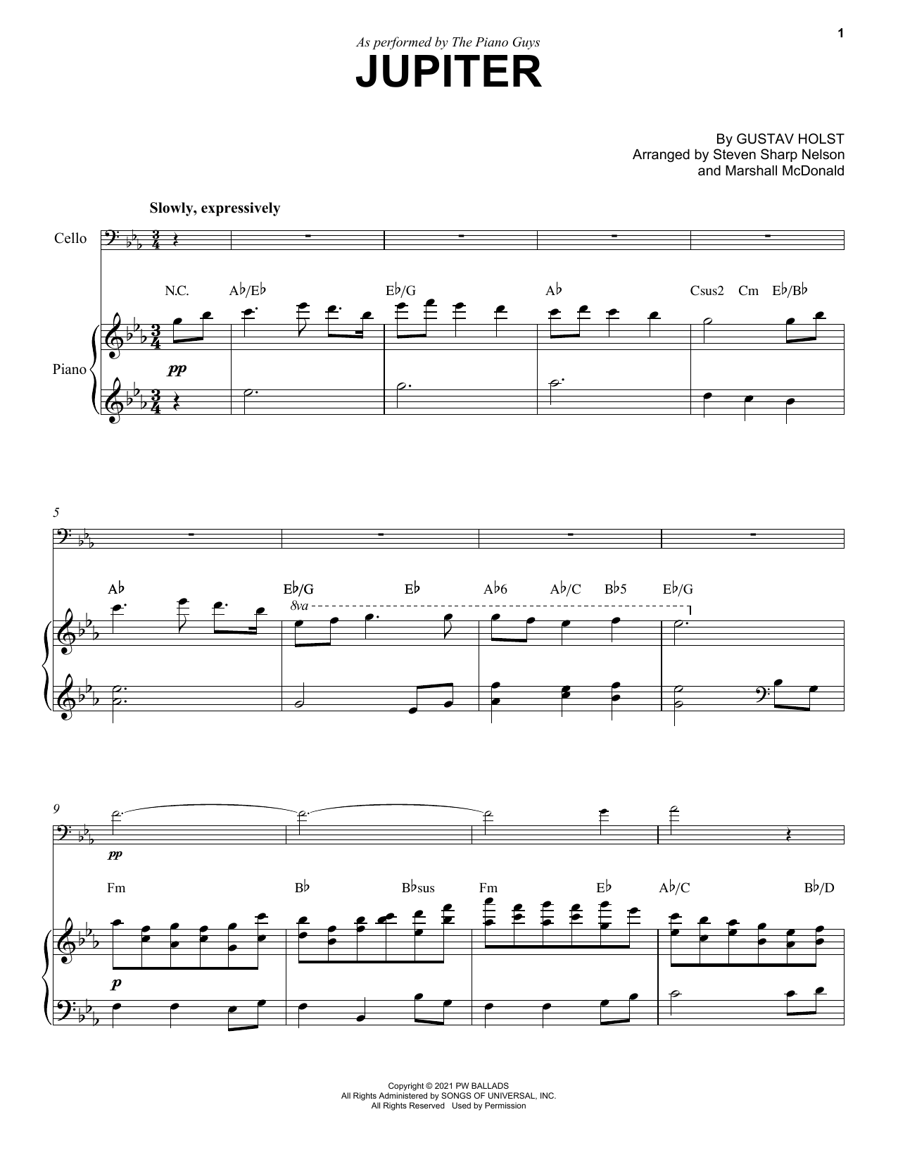 Download The Piano Guys Jupiter Sheet Music and learn how to play Cello and Piano PDF digital score in minutes