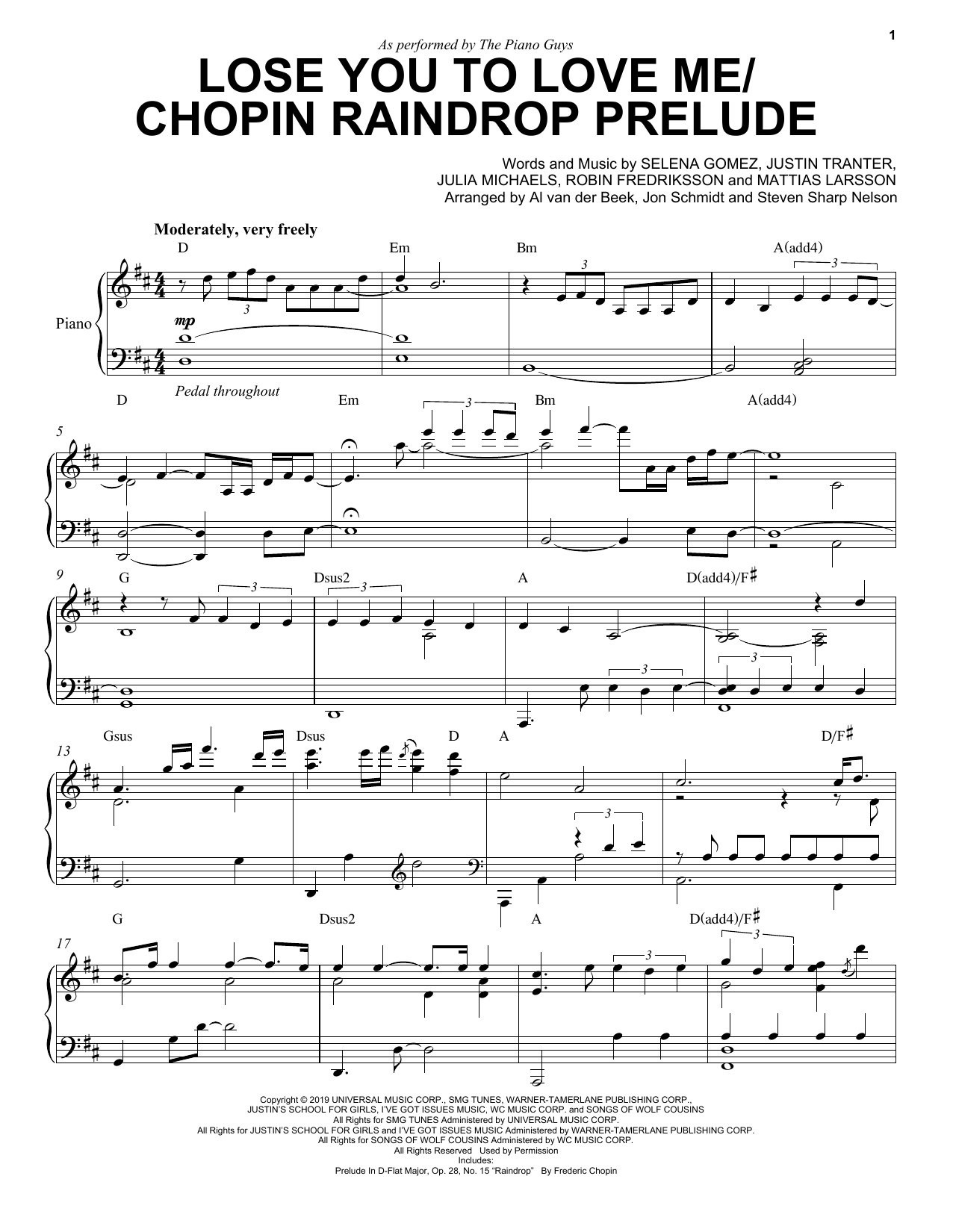 Download The Piano Guys Lose You To Love Me/Chopin Raindrop Prelude Sheet Music and learn how to play Piano Solo PDF digital score in minutes