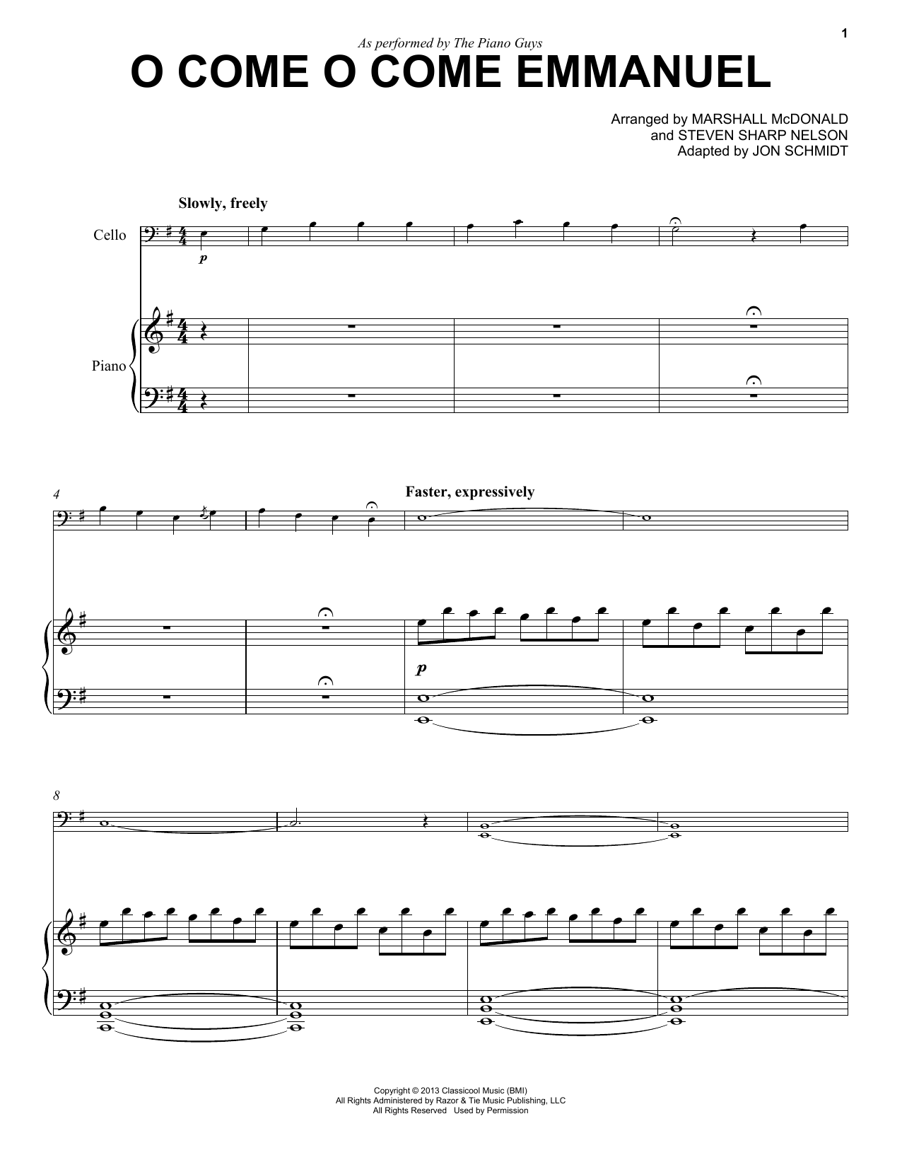 Download The Piano Guys O Come O Come Emmanuel Sheet Music and learn how to play Cello and Piano PDF digital score in minutes