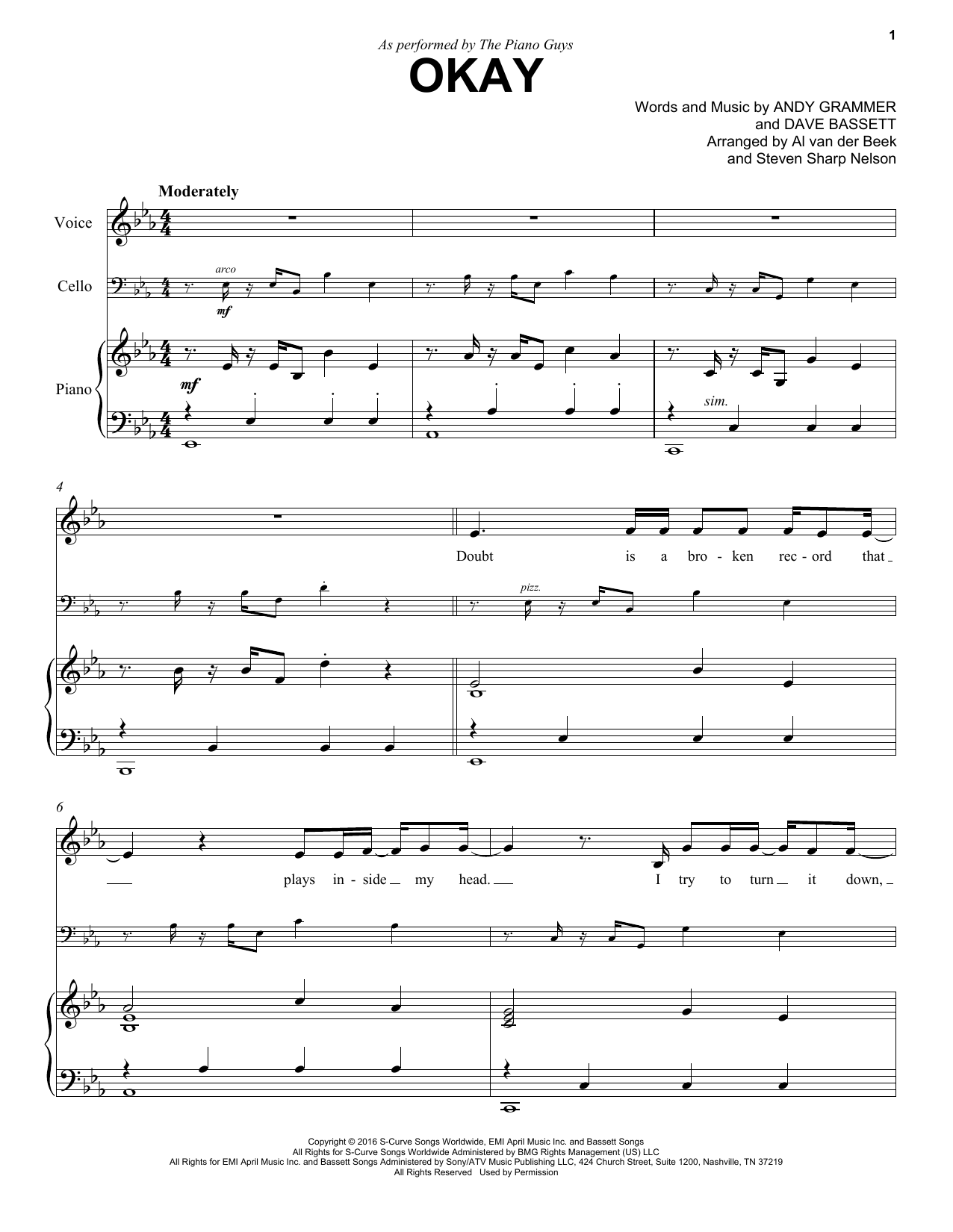 Download The Piano Guys Okay Sheet Music and learn how to play Piano & Vocal PDF digital score in minutes