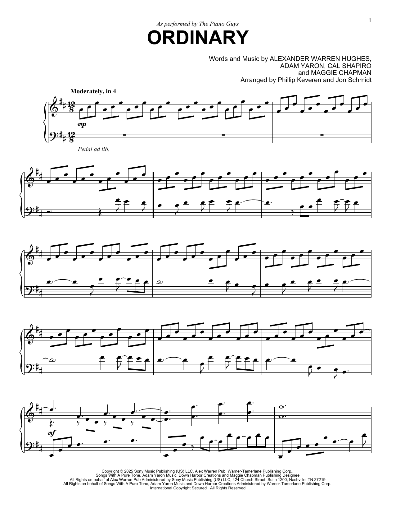 Download The Piano Guys Ordinary Sheet Music and learn how to play Piano Solo PDF digital score in minutes