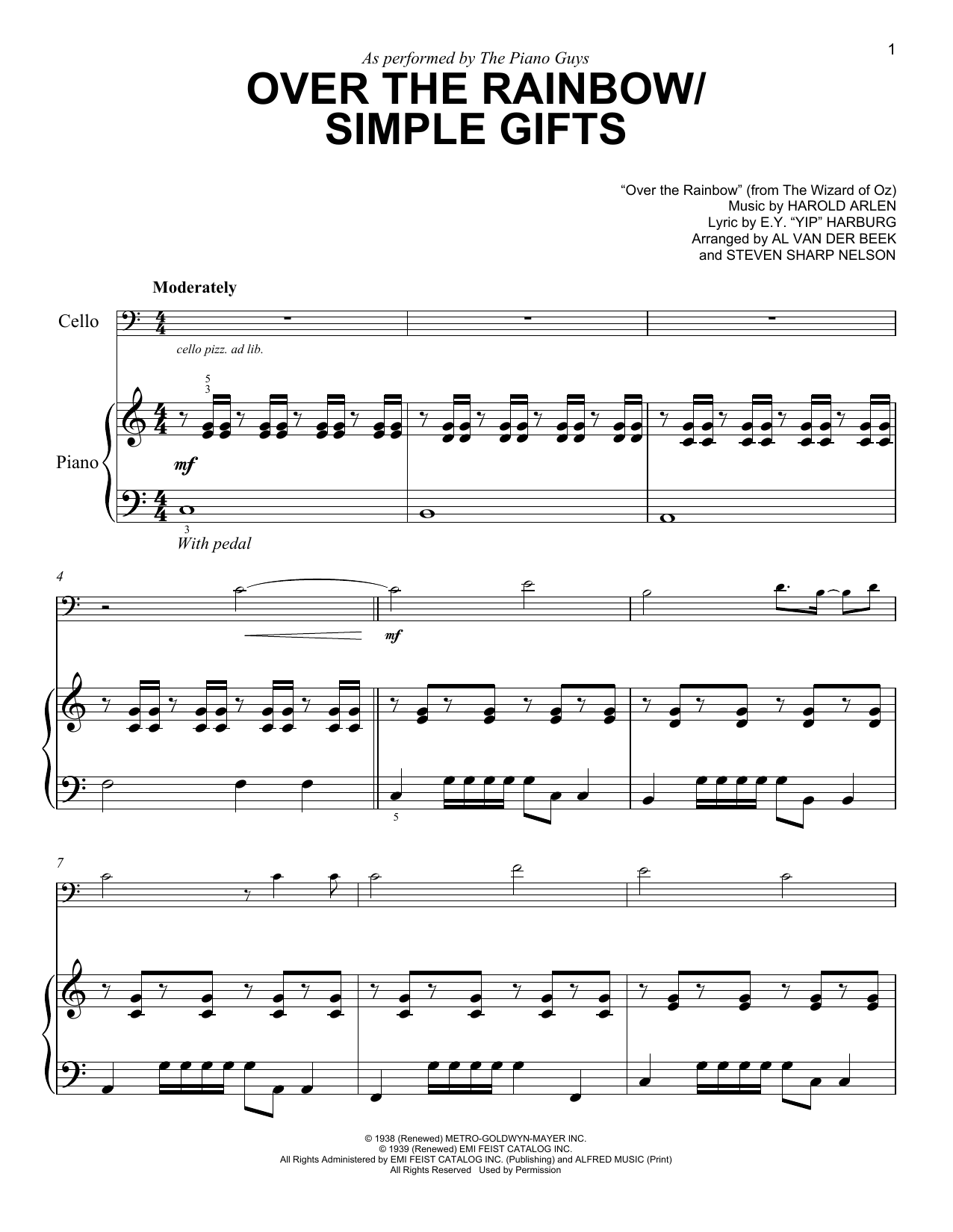 Download The Piano Guys Over The Rainbow / Simple Gifts Sheet Music and learn how to play Easy Piano PDF digital score in minutes