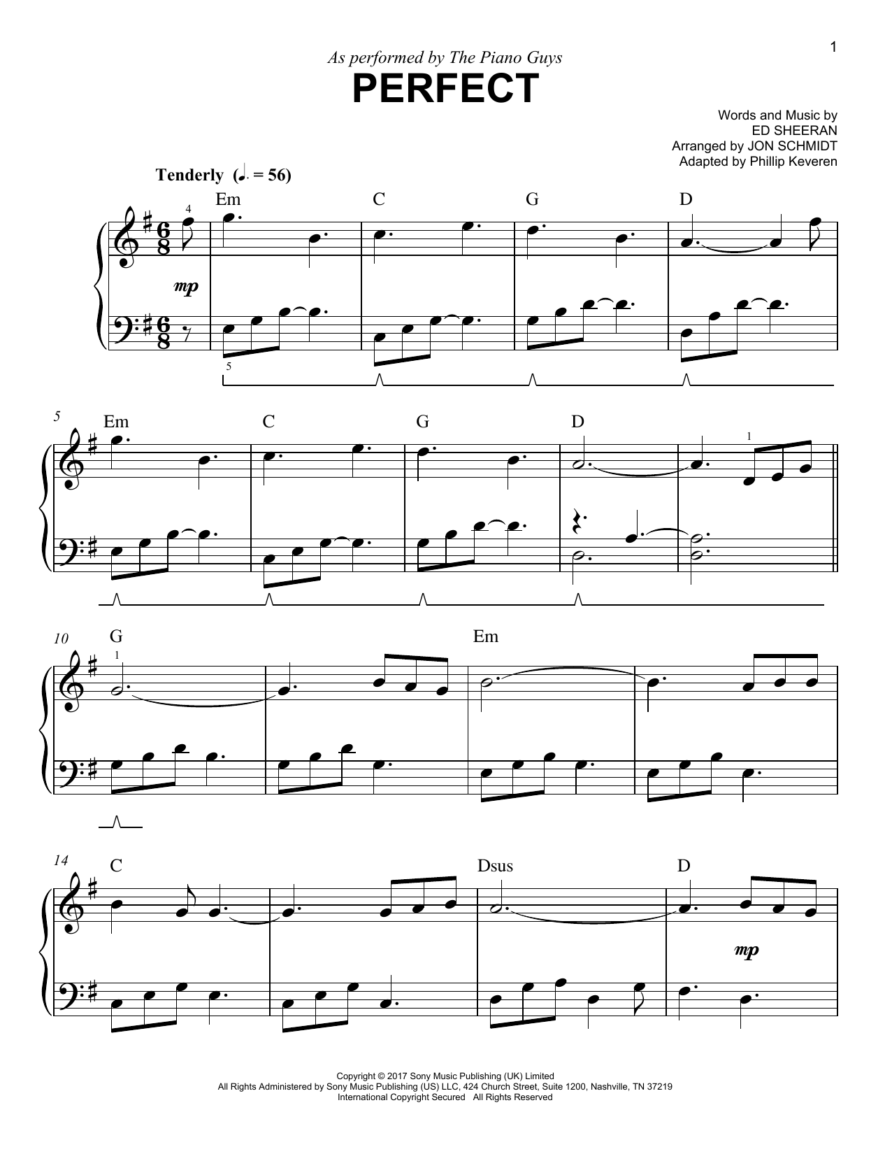 Download The Piano Guys Perfect (arr. Phillip Keveren) Sheet Music and learn how to play Easy Piano PDF digital score in minutes