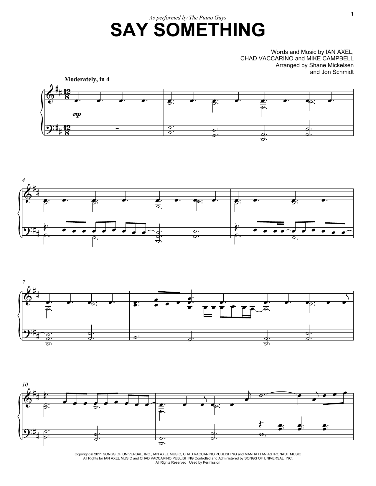 Download The Piano Guys Say Something Sheet Music and learn how to play Piano PDF digital score in minutes