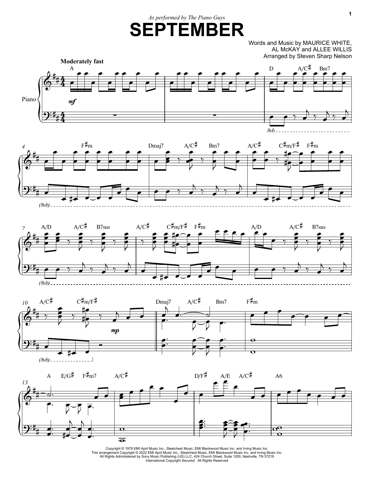 Download The Piano Guys September Sheet Music and learn how to play Piano Solo PDF digital score in minutes