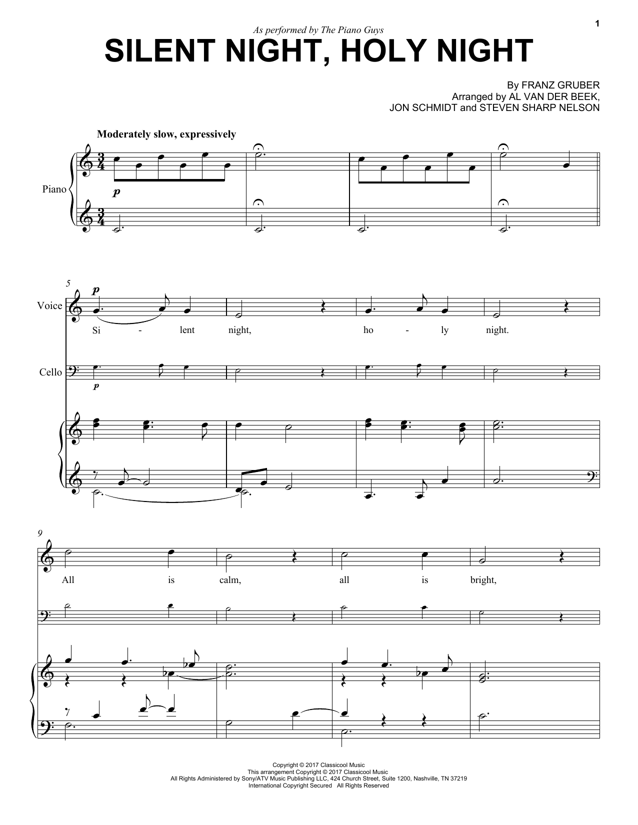 Download The Piano Guys Silent Night, Holy Night Sheet Music and learn how to play Cello PDF digital score in minutes